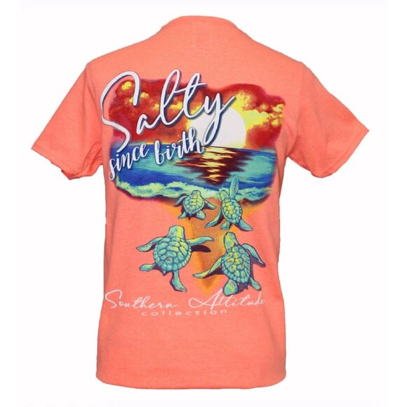 Salty Since Birth Turtle and Sunset Short Sleeve T-Shirt NEW Fast Ship - Picture 1 of 5